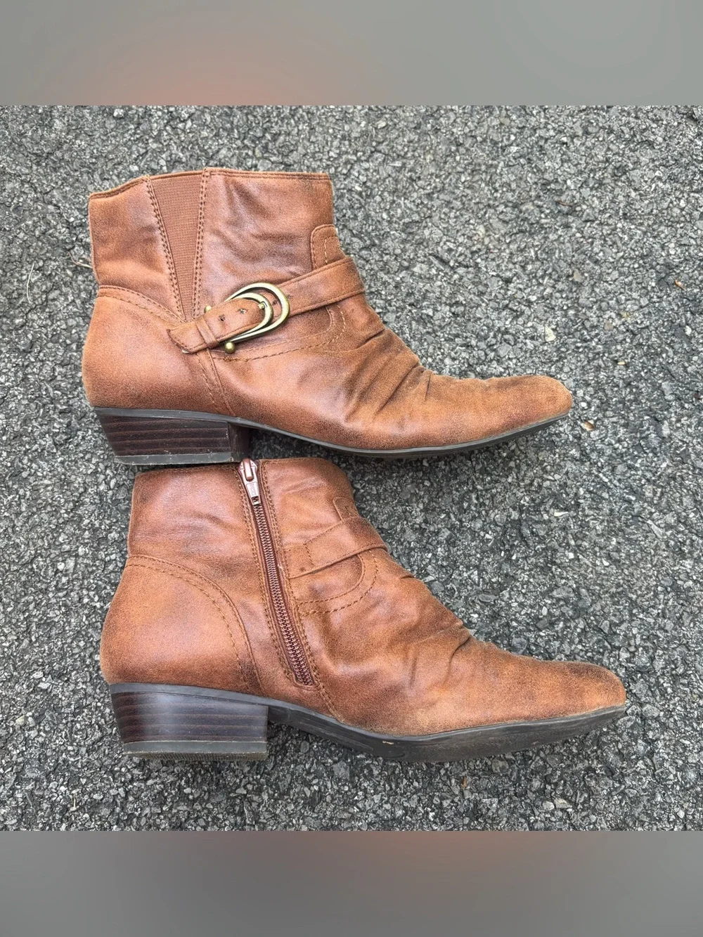 Kim Rogers Tarly Brown Ruched Ankle Boots Size 9M Double Buckle Booties
